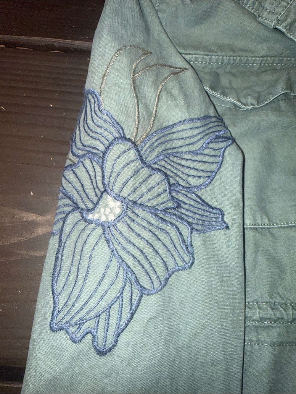 Kensie Sage Green Utility Jacket with Floral Embroidery - Picture 3 of 6